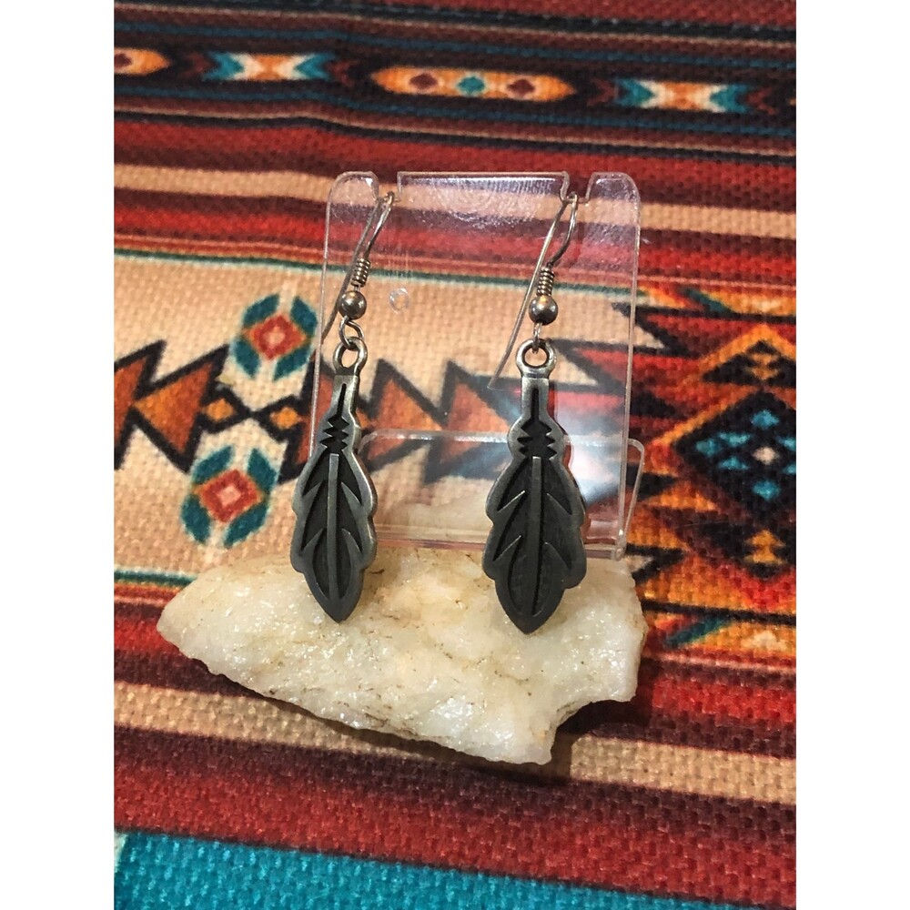 Sterling Silver Feather Earrings, Native American